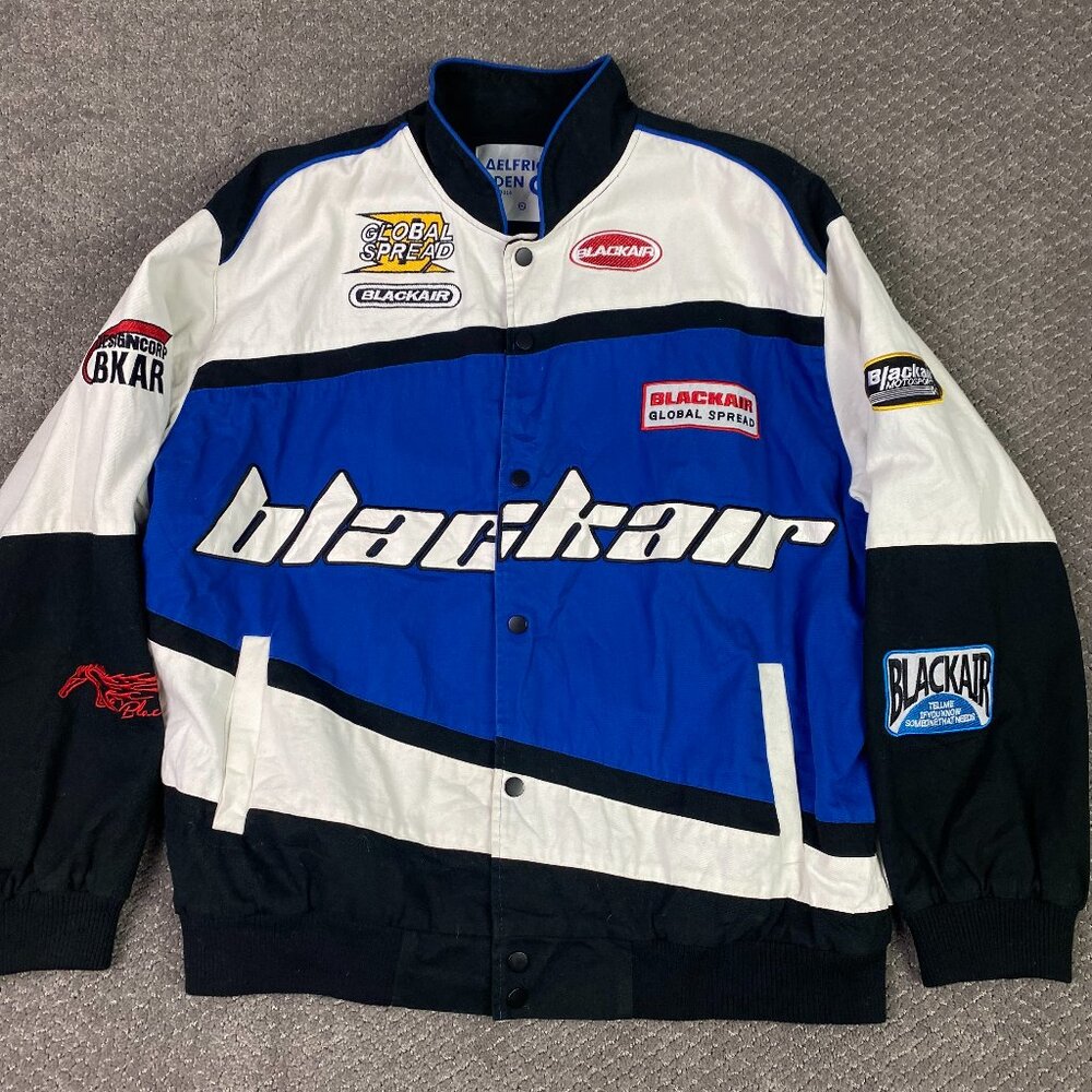 Aelfric Eden Black Blue White Racing Bomber Jacket